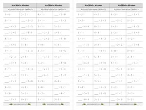 Addition and subtraction (within 5) Mad Maths Minutes