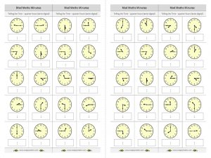 Telling the time - quarter hours (write digital) mad maths minutes