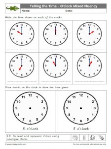 Reading and representing o'clock mixed fluency