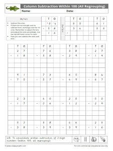 Column Subtraction Within 100 (All regrouping)