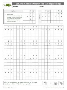 Column addition (within 100) All Regrouping