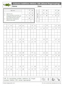 Column Addition Within 100 Mixed Regouping