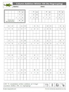 Column Addition Within 100 (No Regrouping)