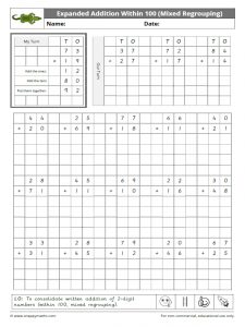 Expanded column addition within 100 mixed regrouping