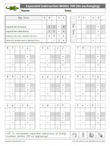 Expanded subtraction within 100 no regrouping