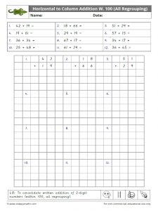 Horizontal to Column Addition Within 100 All Regrouping