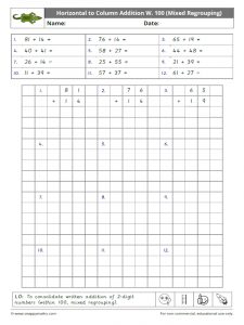 Horizontal to column addition within 100 mixed regrouping