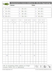 Horizontal to Column Addition within 100 no regrouping