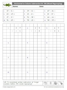 Horizontal to Column Subtraction within 100 Mixed Regrouping