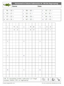 Horizontal to Column Subtraction Within 100 No regrouping