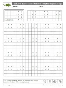 Column Subtraction Within 100 (No Regrouping)