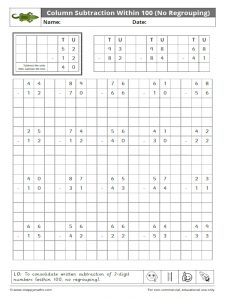 Column Subtraction Within 100 (No Regrouping)